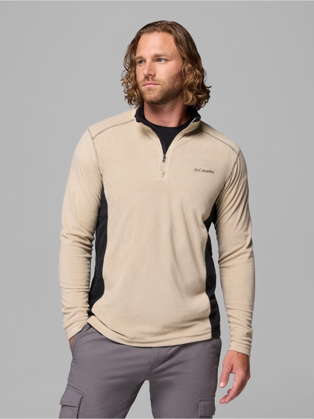 PRE-OWNED SIZE L Columbia Men’s Beige Quarter-Zip Pullover w/Black Side Panels